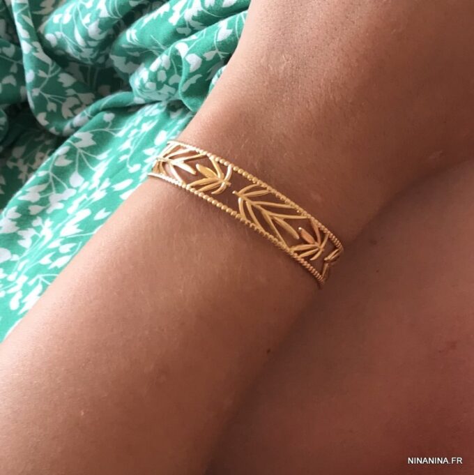 N7714k Bracelet manchette ajouré acier doré femme 12mm - Bijoux Bracelets en ligne Ninanina