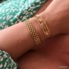 N7715i Bracelet manchette dorée acier doré 12mm ajouré - Bijoux Bracelets en ligne Ninanina