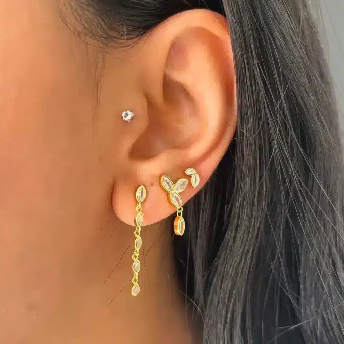 N7709d Mono Boucle Pendante Argent Plaqué Or Et Zirconium - Bijoux Boucles d'oreilles en ligne Ninanina