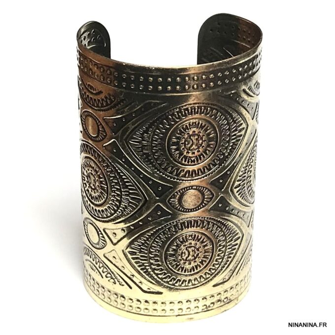 N7722 Bracelet manchette bronze très large motif oeil - Bijoux Bracelets en ligne Ninanina
