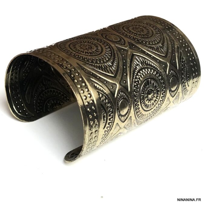 N7722b Bracelet manchette bronze très large motif oeil - Bijoux Bracelets en ligne Ninanina