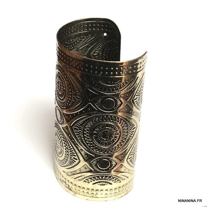 N7722c Bracelet manchette bronze très large motif oeil - Bijoux Bracelets en ligne Ninanina