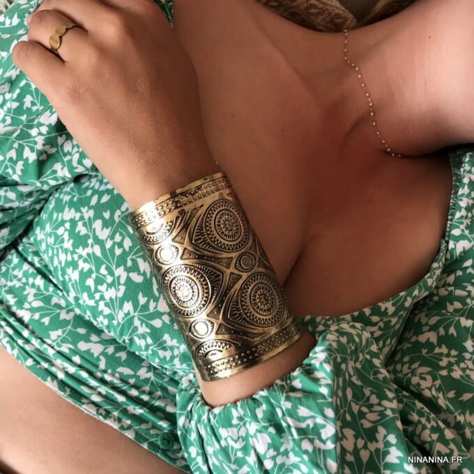 N7722i Bracelet manchette bronze très large motif oeil - Bijoux Bracelets en ligne Ninanina