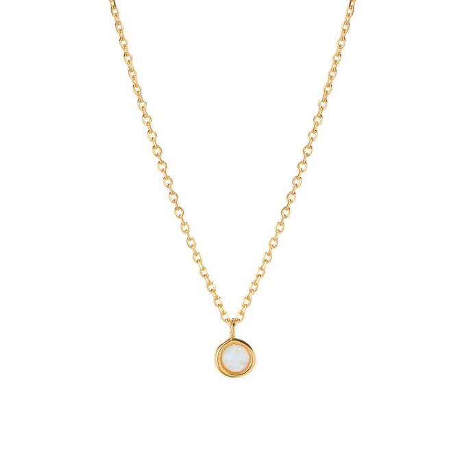 N7725 Collier Opale blanche pendentif rond Argent plaqué or - Bijoux Colliers en ligne Ninanina