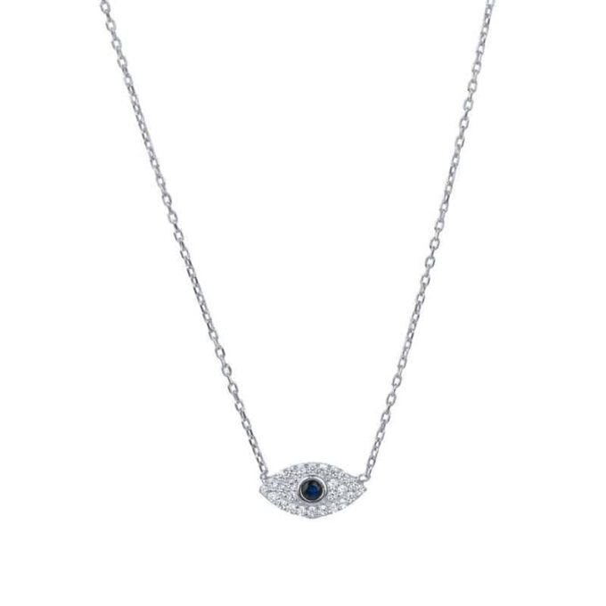 N7725b Collier oeil bleu femme porte bonheur Argent plaqué Or - Bijoux Colliers en ligne Ninanina