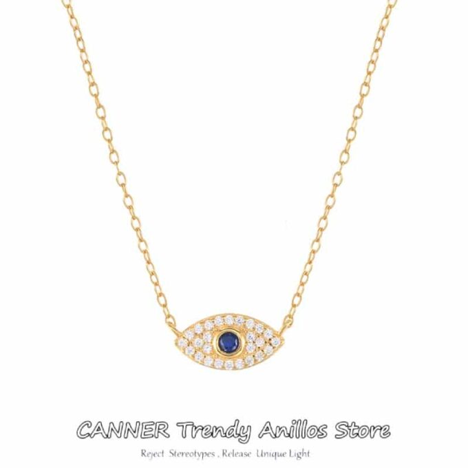 N7725d Collier oeil bleu femme porte bonheur Argent plaqué Or - Bijoux Colliers en ligne Ninanina