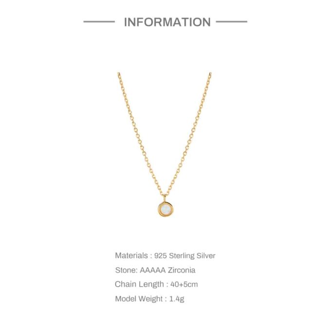 N7725d Collier Opale blanche pendentif rond Argent plaqué or - Bijoux Colliers en ligne Ninanina