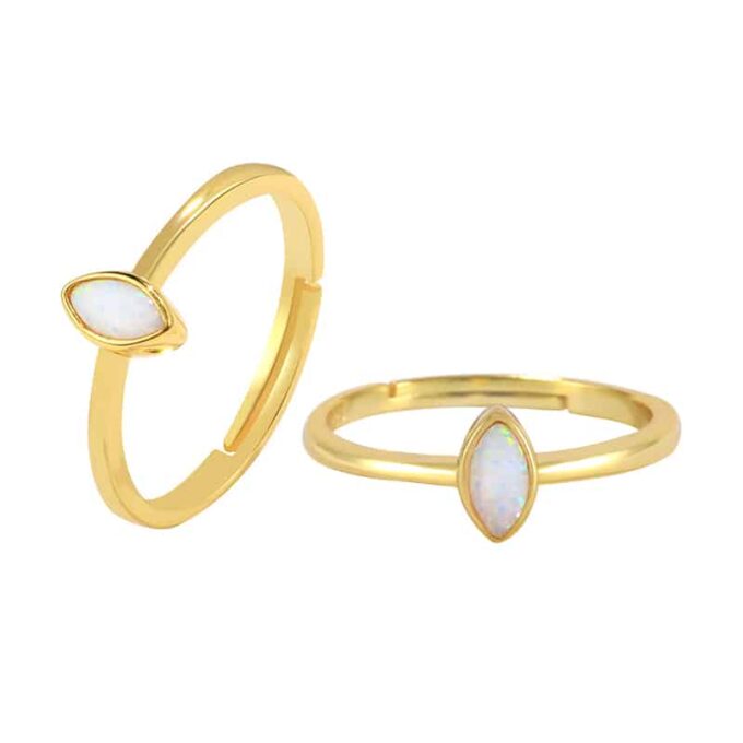 N7729b Bague Opale réglable forme marquise Argent 925 plaqué or - Bijoux Bagues en ligne Ninanina
