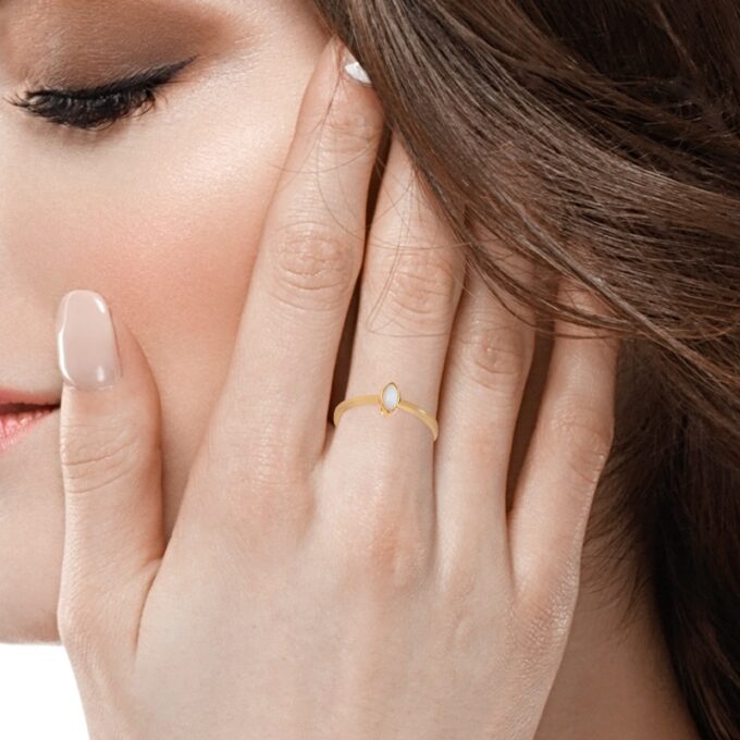 N7729h Bague Opale réglable forme marquise Argent 925 plaqué or - Bijoux Bagues en ligne Ninanina