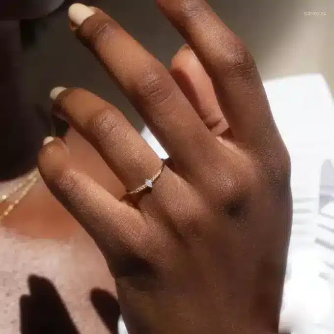 N7730d Bague en Opale naturelle et zirconium diamant synthétique forme marquise Argent 925 plaqué or - Bijoux Bagues en ligne Ninanina