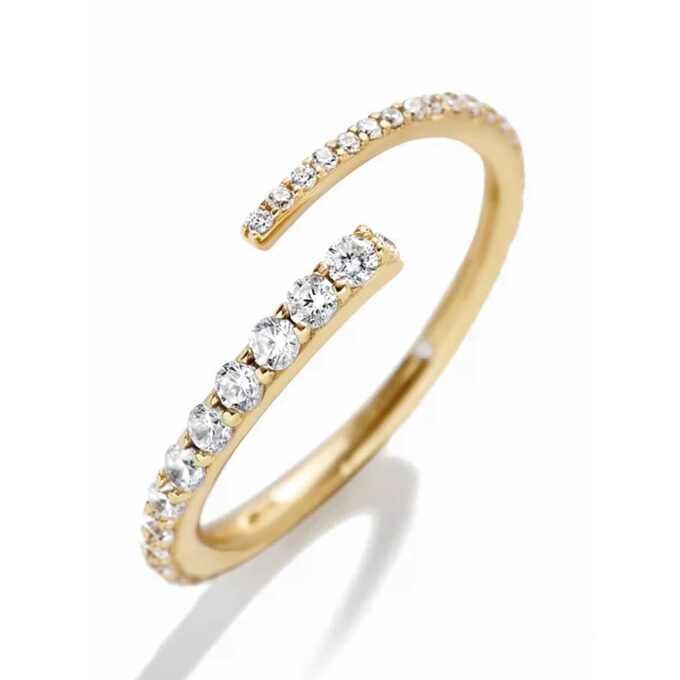 N7736b Bague ouverte devant oxyde de zirconium plaqué or - Bijoux Bagues en ligne Ninanina