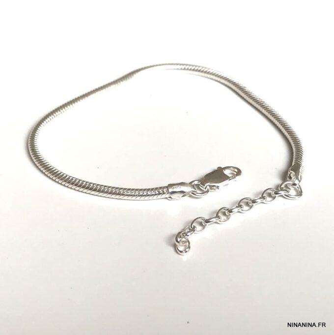 N7739d Bracelet Argent maille serpent ronde femme ou homme - Bijoux Bracelets en ligne Ninanina