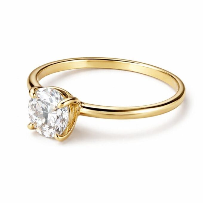 N8556a Bague solitaire diamant synthétique ovale oxyde de zirconium Argent 925 Plaqué or - Bijoux Bagues de finacailles en ligne Ninanina