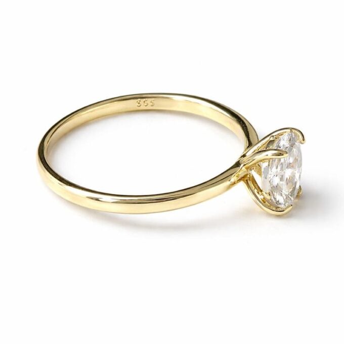 N8556b Bague solitaire diamant synthétique ovale oxyde de zirconium Argent 925 Plaqué or - Bijoux Bagues de finacailles en ligne Ninanina