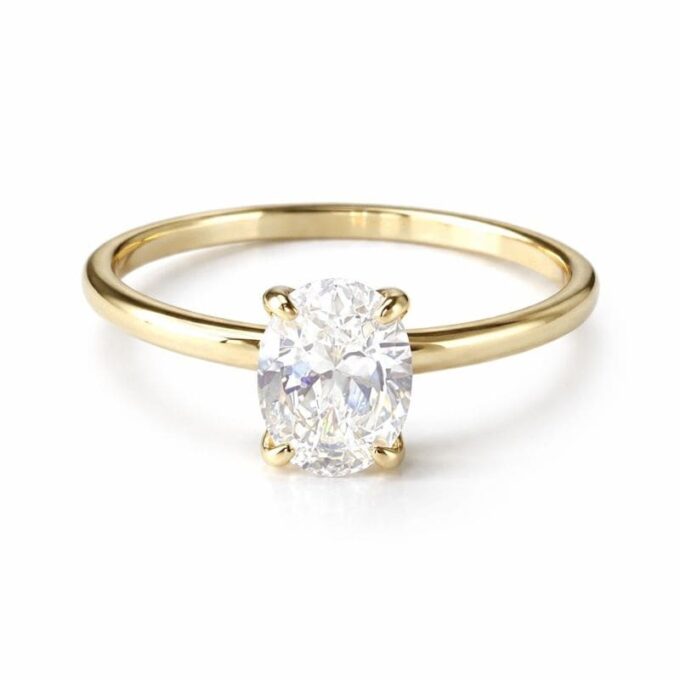 N8556c Bague solitaire diamant synthétique ovale oxyde de zirconium Argent 925 Plaqué or - Bijoux Bagues de finacailles en ligne Ninanina