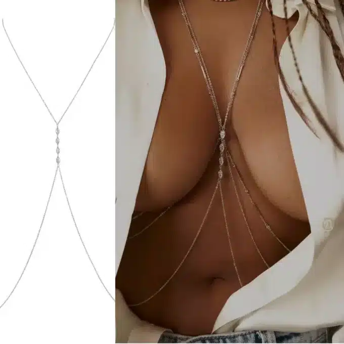 N7741c Chaine de corps Femme Argent 925 oxyde de zirconium - Bijoux corporels en ligne Ninanina