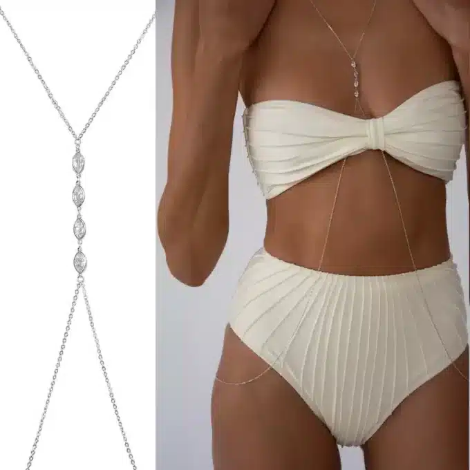 N7741d Chaine de corps Femme Argent 925 oxyde de zirconium - Bijoux corporels en ligne Ninanina