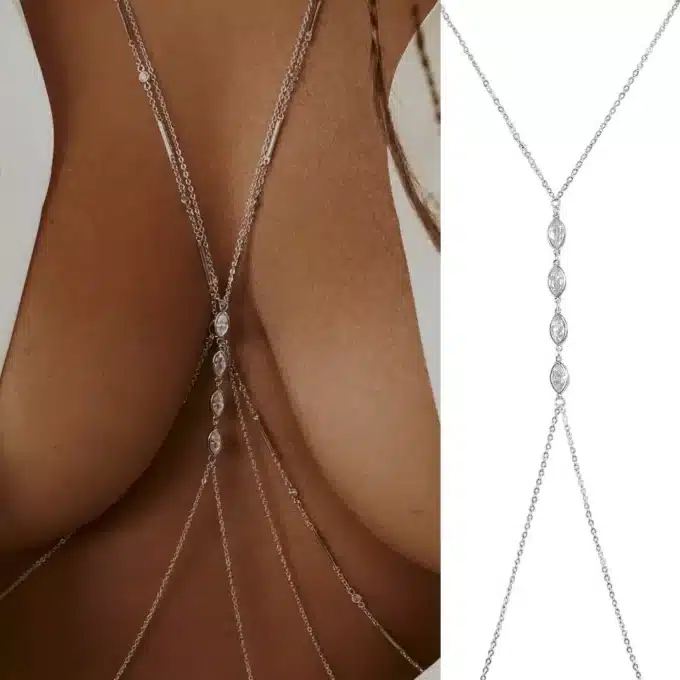 N7741F Chaine de corps Femme Argent 925 oxyde de zirconium - Bijoux corporels en ligne Ninanina