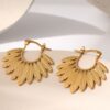 N7744d Boucles d oreilles boheme chic plume acier inox doré - Bijoux Boucles d'oreilles en ligne Ninanina