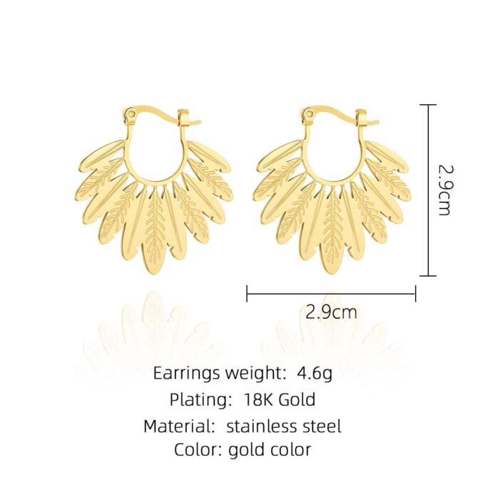 N7744f Boucles d oreilles boheme chic plume acier inox doré - Bijoux Boucles d'oreilles en ligne Ninanina