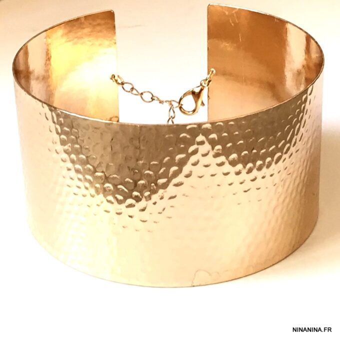 N7753d Bracelet haut de bras doré femme motif martelé réglable - Bijoux Bracelets en ligne Ninanina