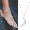 N7773c Chaînette de cheville double croissant de lune Argent - Bijoux de pieds en ligne Ninanina