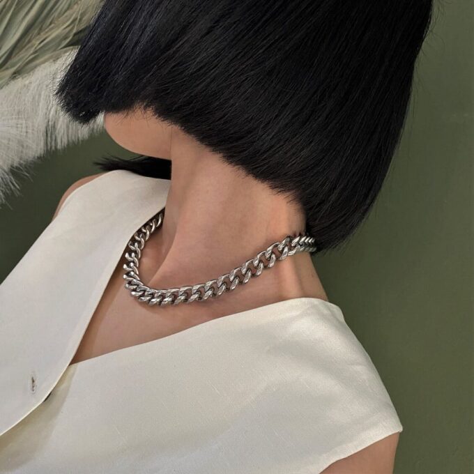 N7774b Collier Chaine Femme Grosse Maille Gourmette Acier - Bijoux Colliers en ligne Ninanina