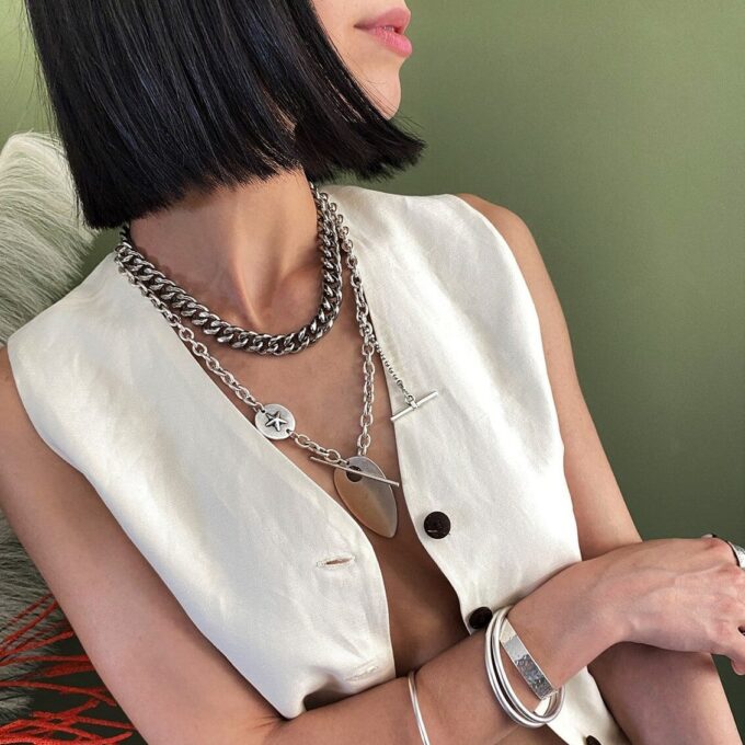 N7774c Collier Chaine Femme Grosse Maille Gourmette Acier - Bijoux Colliers en ligne Ninanina