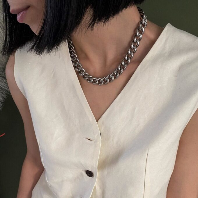 N7774d Collier Chaine Femme Grosse Maille Gourmette Acier - Bijoux Colliers en ligne Ninanina