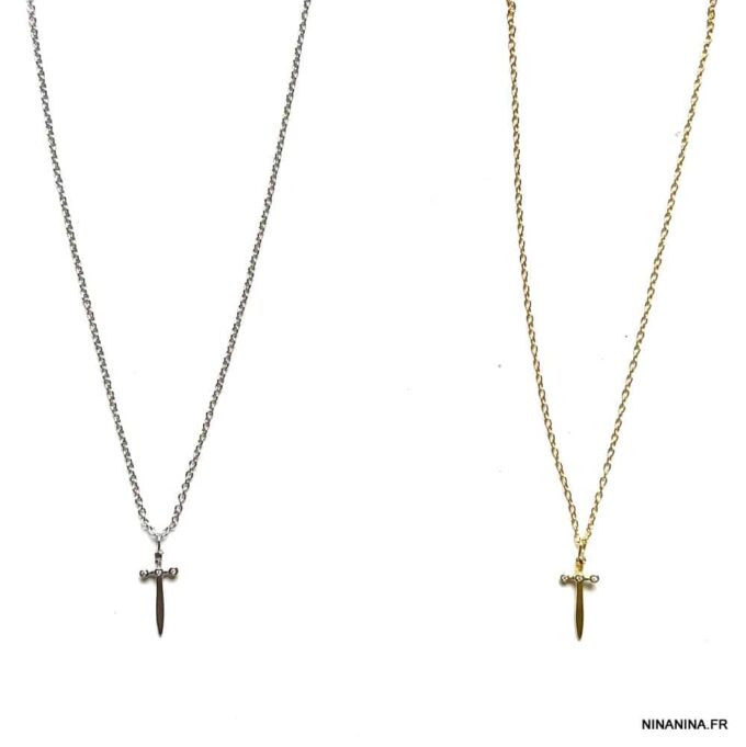 N7789a Collier Epée Femme Sur Chainette Argent 925 Massif - Bijoux Colliers en ligne Ninanina