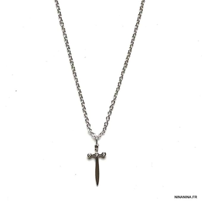 N7789c Collier Epée Femme Sur Chainette Argent 925 Massif - Bijoux Colliers en ligne Ninanina