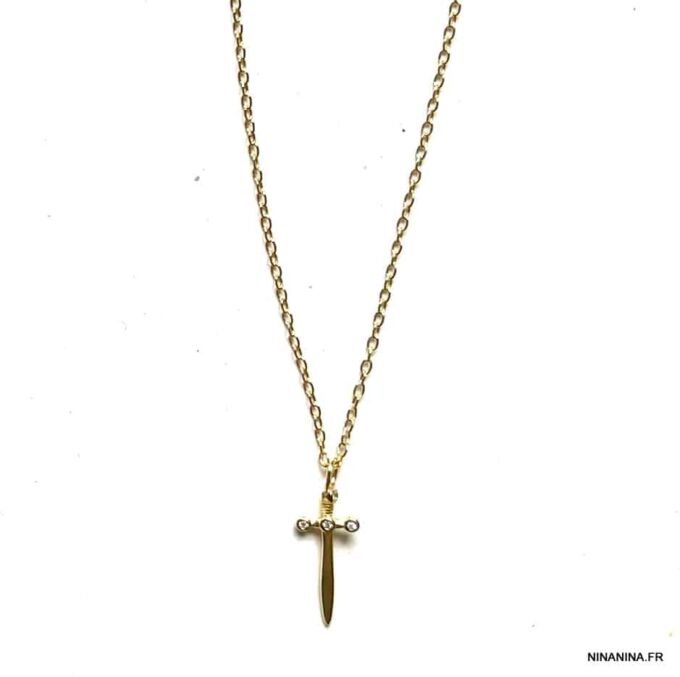 N7789e Collier Epée Femme Sur Chainette Argent 925 Massif - Bijoux Colliers en ligne Ninanina