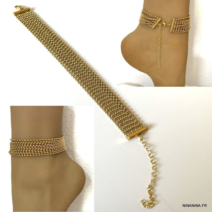 N7800g Bracelet pour la cheville multi-rang acier inoxydable doré - Bijoux de pieds en ligne Ninanina