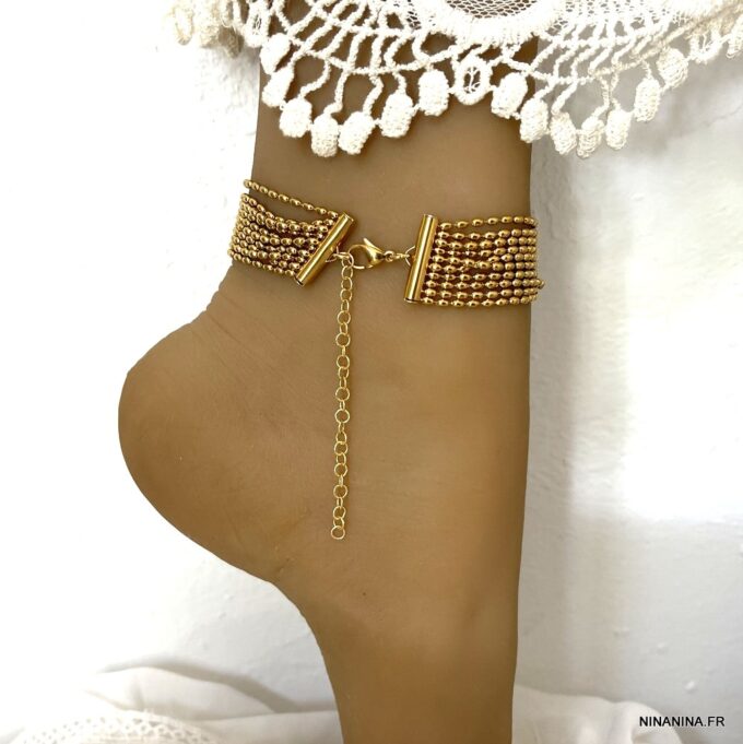 N7800i Bracelet pour la cheville multi-rang acier inoxydable doré - Bijoux de pieds en ligne Ninanina
