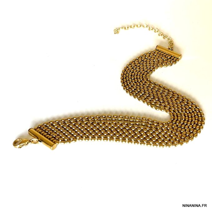 N7802 Bracelet grain de riz multi-rang acier inoxydable doré - Bijoux Bracelets en ligne Ninanina