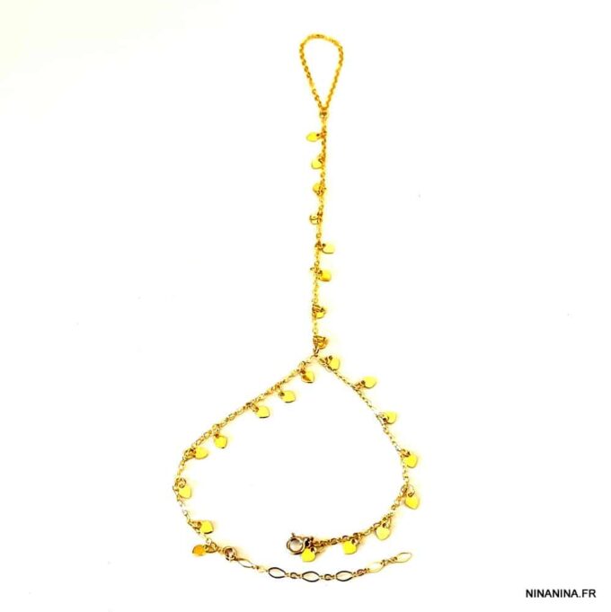 N7813a Bracelet bague chaîne main coeur Plaqué Or 14 Carats - Bijoux Bracelets en ligne Ninanina