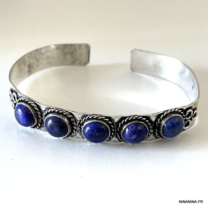 N7816b Bracelet Lapis Lazuli Manchette cabochons Pierre Bleue - Bijoux Bracelets en ligne Ninanina