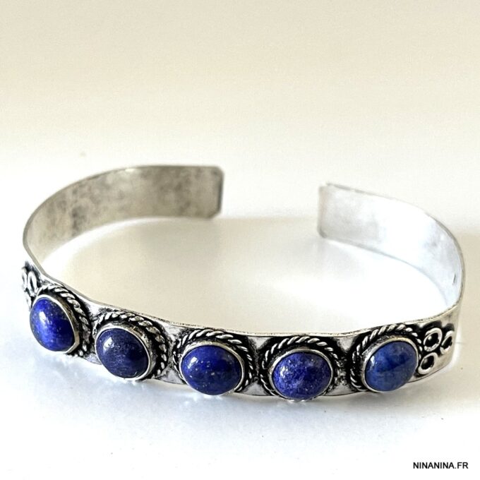 N7816d Bracelet Lapis Lazuli Manchette cabochons Pierre Bleue - Bijoux Bracelets en ligne Ninanina