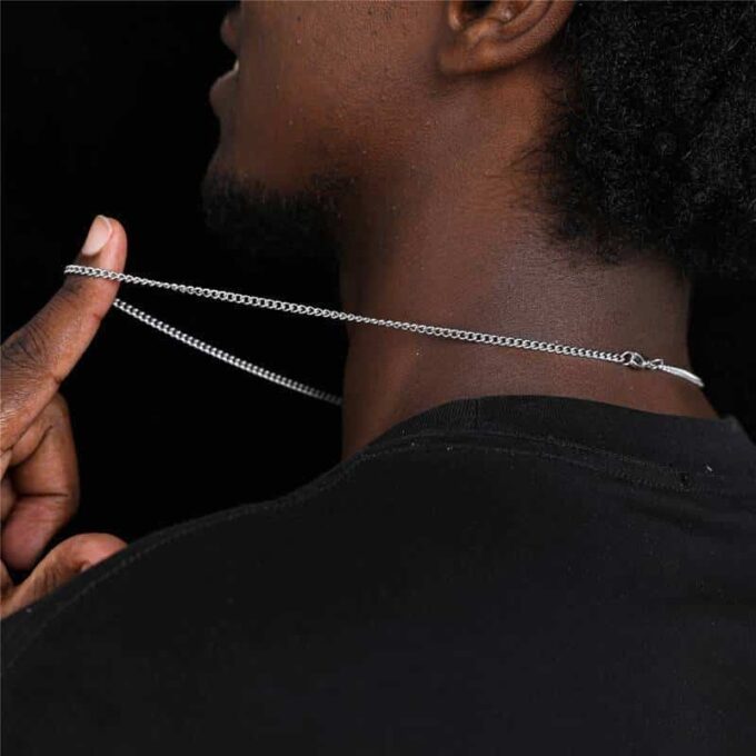 N7819b Chaîne en acier inoxydable pour homme maille cubaine - Bijoux Chaines en ligne Ninanina