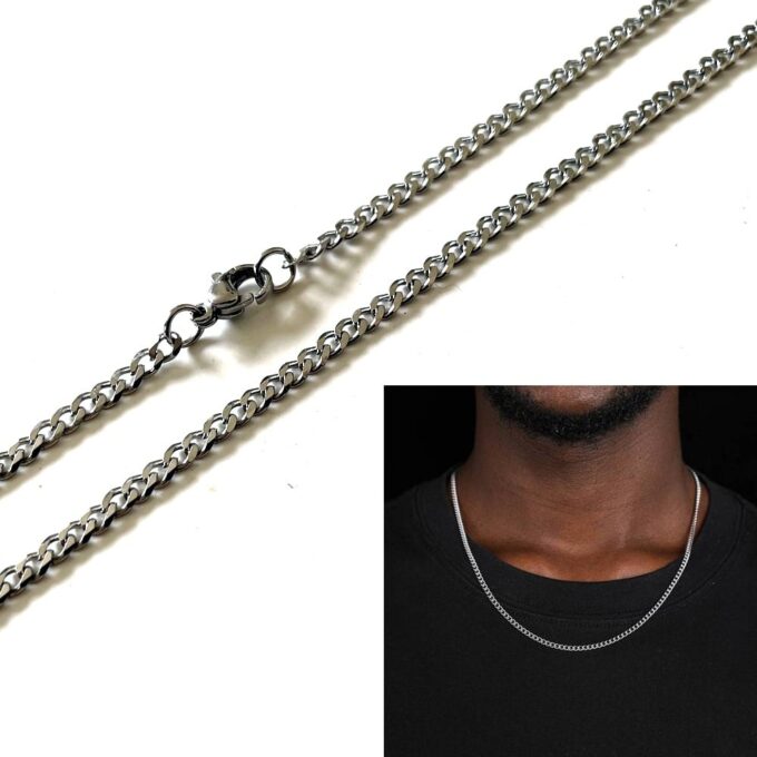 N7819e Chaîne en acier inoxydable pour homme maille cubaine - Bijoux Chaines en ligne Ninanina