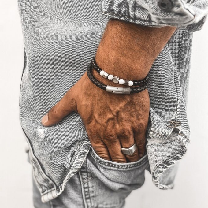 N7828c Bracelet en cuir tresse pour homme Acier Inoxydable - Bijoux Bracelets en ligne Ninanina
