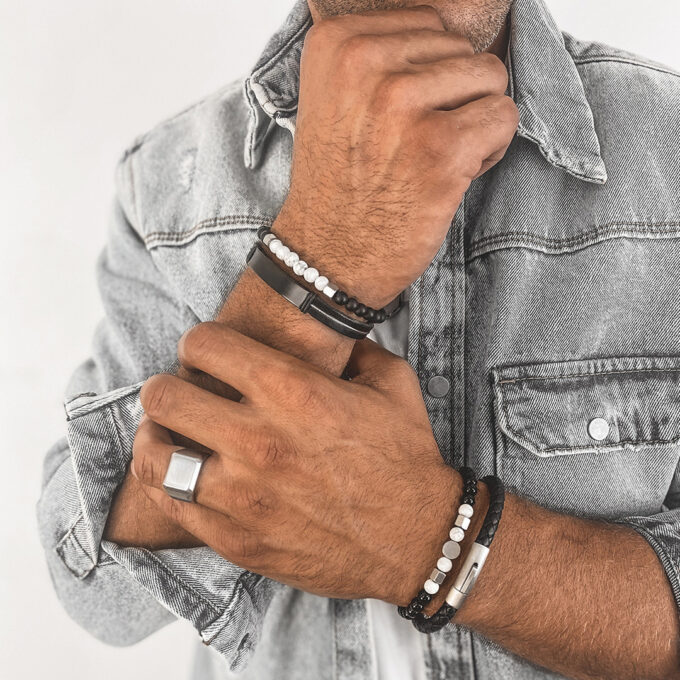 N7828d Bracelet en cuir tresse pour homme Acier Inoxydable - Bijoux Bracelets en ligne Ninanina