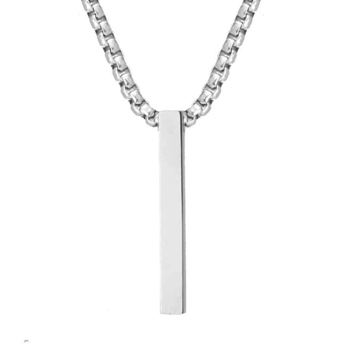 N7831 Collier barre verticale homme acier inoxydable argent - Bijoux Colliers en ligne Ninanina