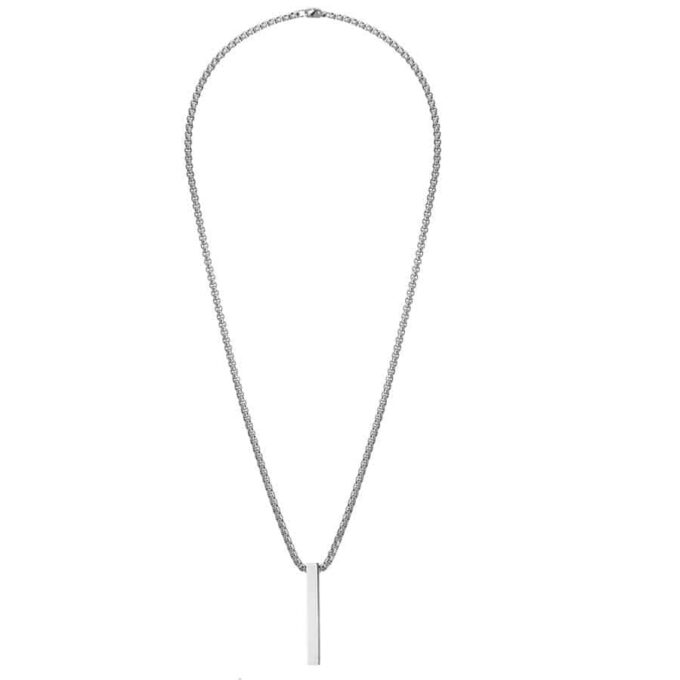N7831b Collier barre verticale homme acier inoxydable argent - Bijoux Colliers en ligne Ninanina