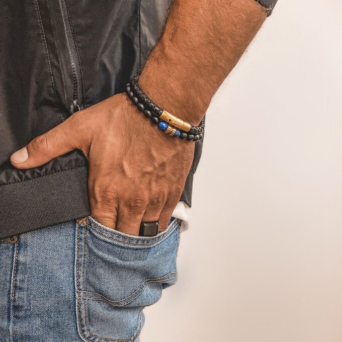 N7829e Bracelet cuir tressé pour homme Acier Inoxydable doré - Bijoux Bracelets en ligne Ninanina