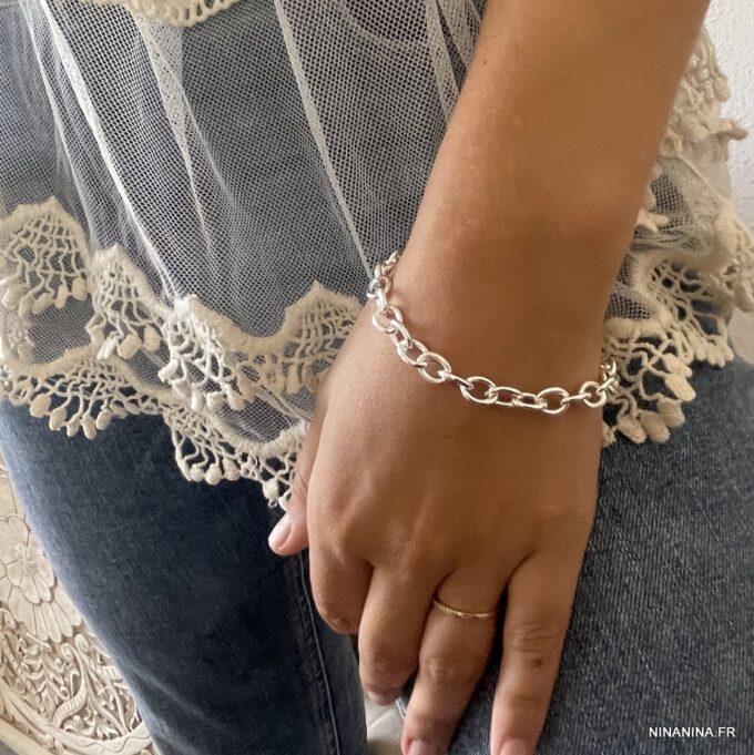 N7843b Bracelet Gros Maillons Argent plaqué pour Femme - Bijoux Bracelets en ligne Ninanina