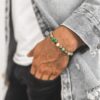 N7847b Bracelet Jaspe Vert Homme Perle 8mm Hématite doré - Bijoux Bracelets en ligne Ninanina