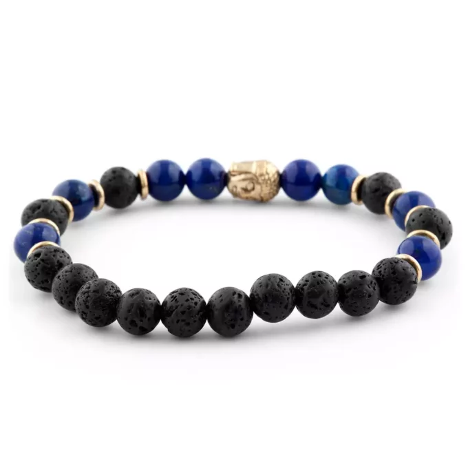 N7849a Bracelet Bouddha Porte Bonheur Acier Doré Pierre De Lave - BijouxBracelets en ligne Ninanina