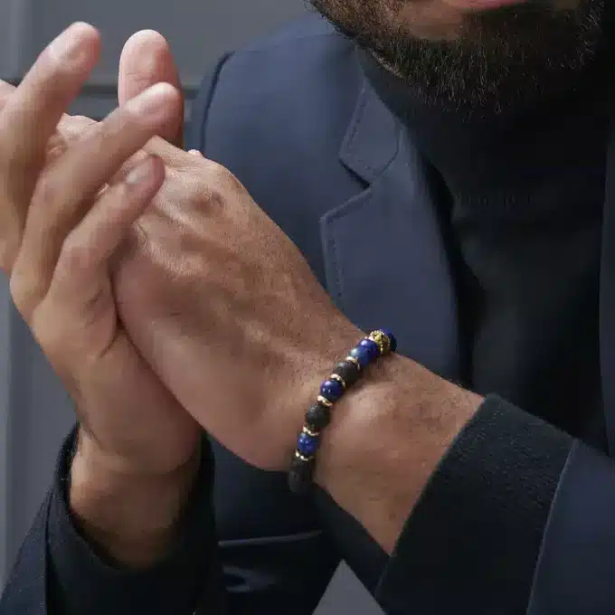 N7849e Bracelet Bouddha Porte Bonheur Acier Doré Pierre De Lave - BijouxBracelets en ligne Ninanina