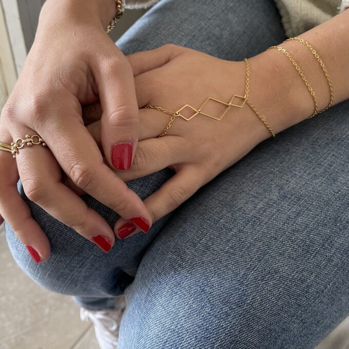 N7857a Bracelet Bague 3 Rangs Acier Inoxydable Doré Losange - Bijoux Bracelets en ligne NINANINA